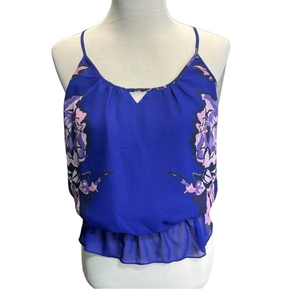 GUESS Blue/Purple Floral Spaghetti Strap Tank Sz M